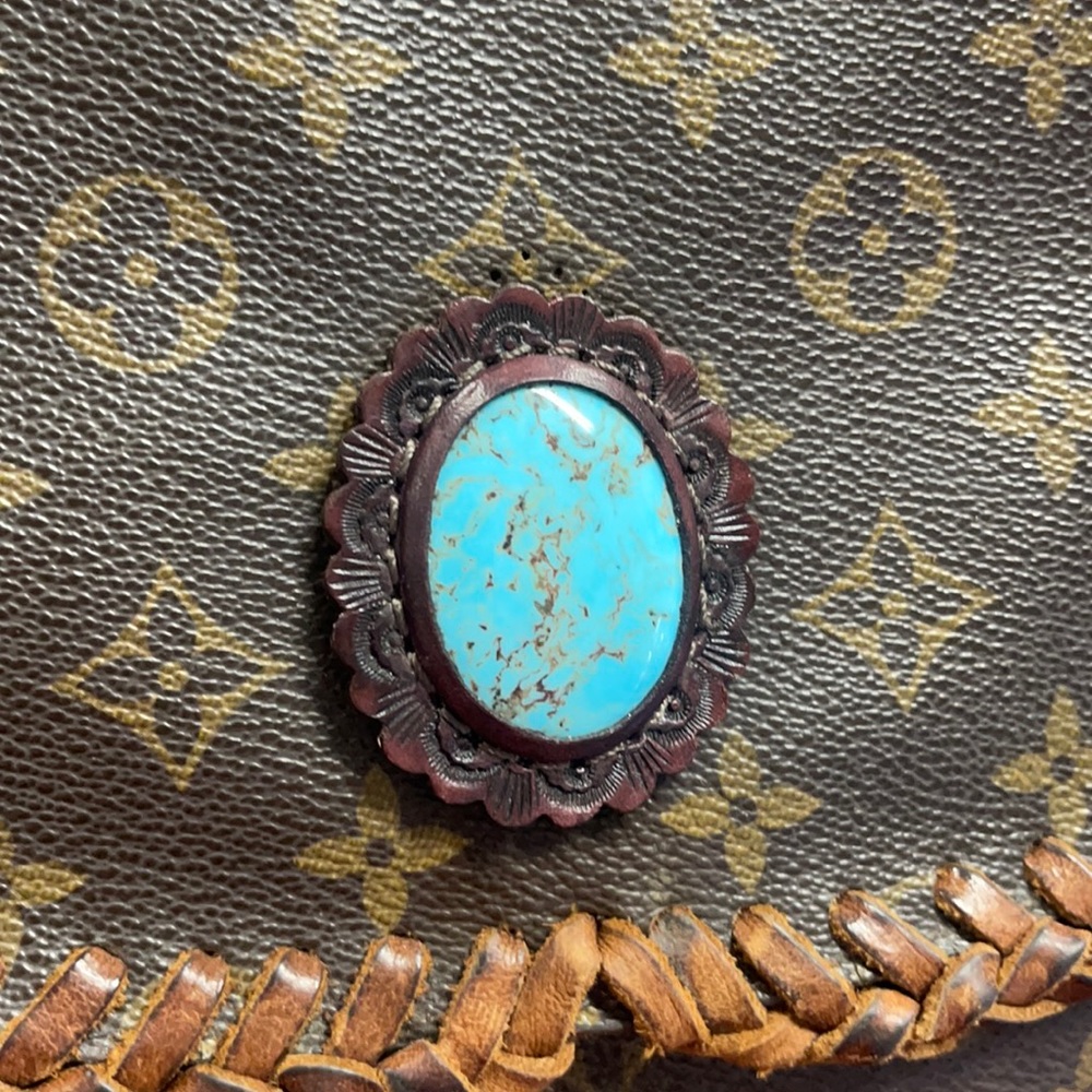Kingman turquoise cabochon in leather, concho for purse, purse charm